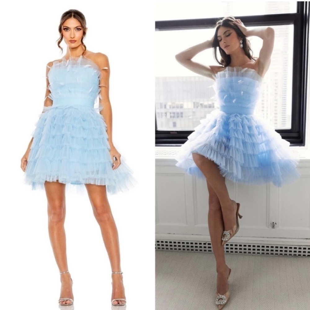 NWT Mac Duggal Blue Feathered Strapless Tulle Fit & Flare in size 10 - 20529